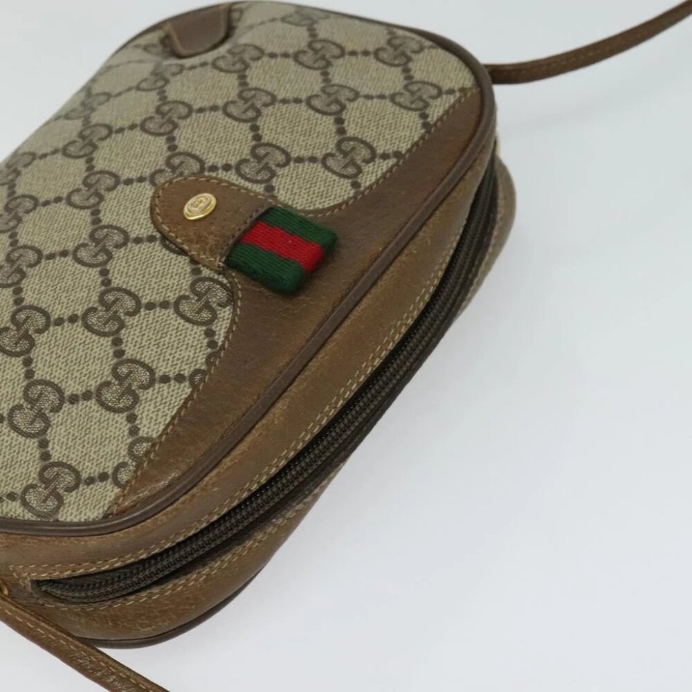 GUCCI GG Supreme Web Sherry Line Bag PVC Beige Gold - Picture 7 of 15